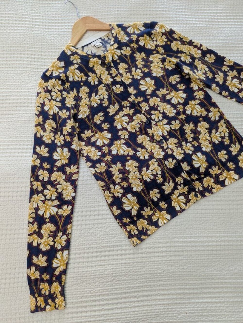 J.Crew M Cotton Floral Knitted Cardigan Navy Botanical Print Brunch Cottagecore - Picture 3 of 14